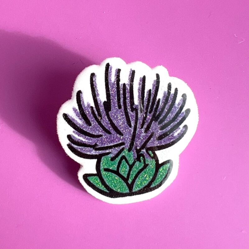 Pin’s Chardon Pailleté – Broche Fleur Étincelante Fait Main
